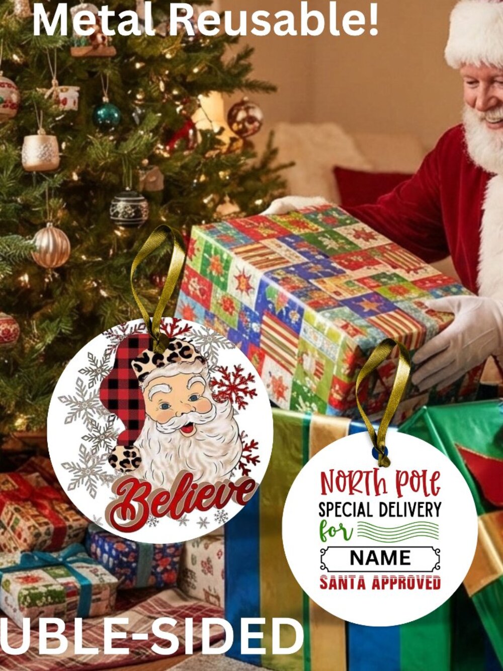 Santa Reusable Metal Christmas Tag Personalized